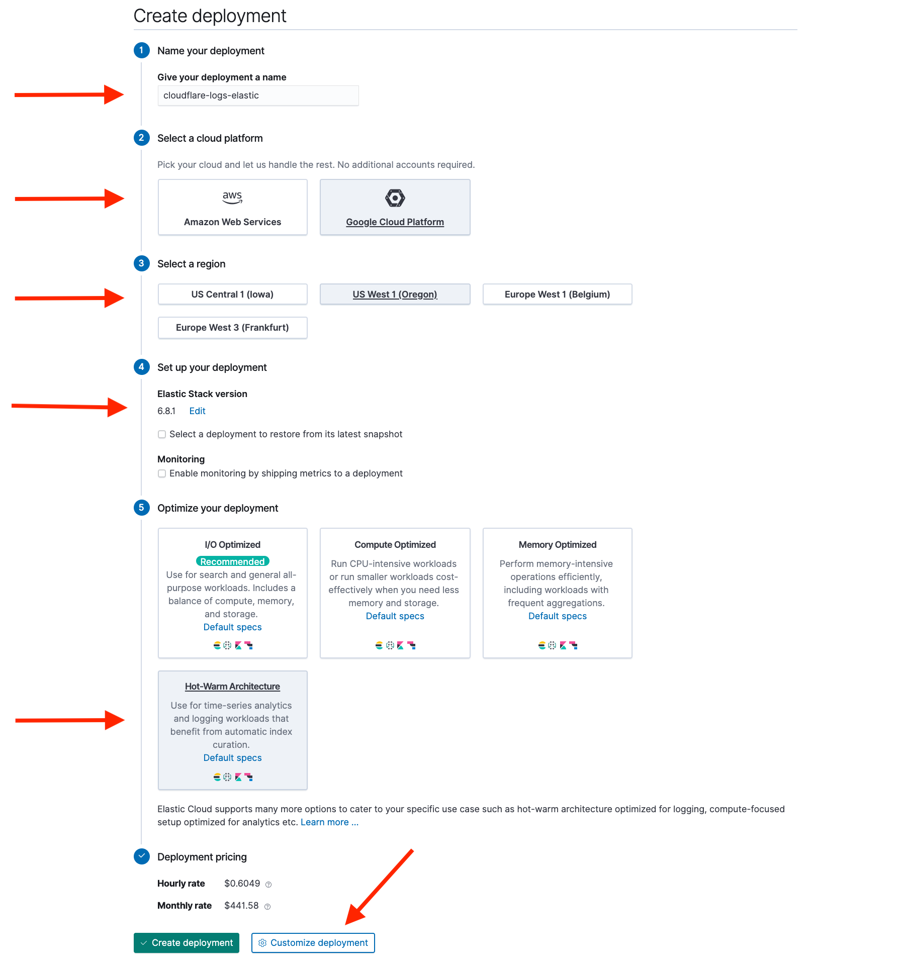 Creating an Elastic deployment from a template