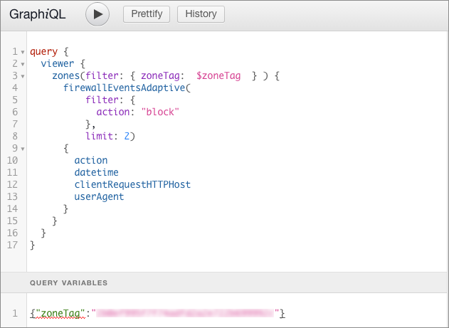 Example of GraphiQL query variables