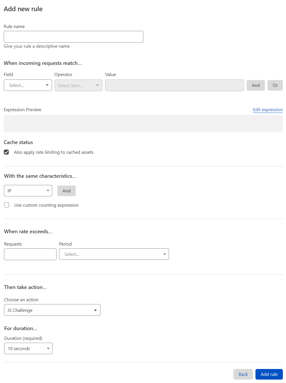 Create rate limiting rule at the account level in the Cloudflare dashboard